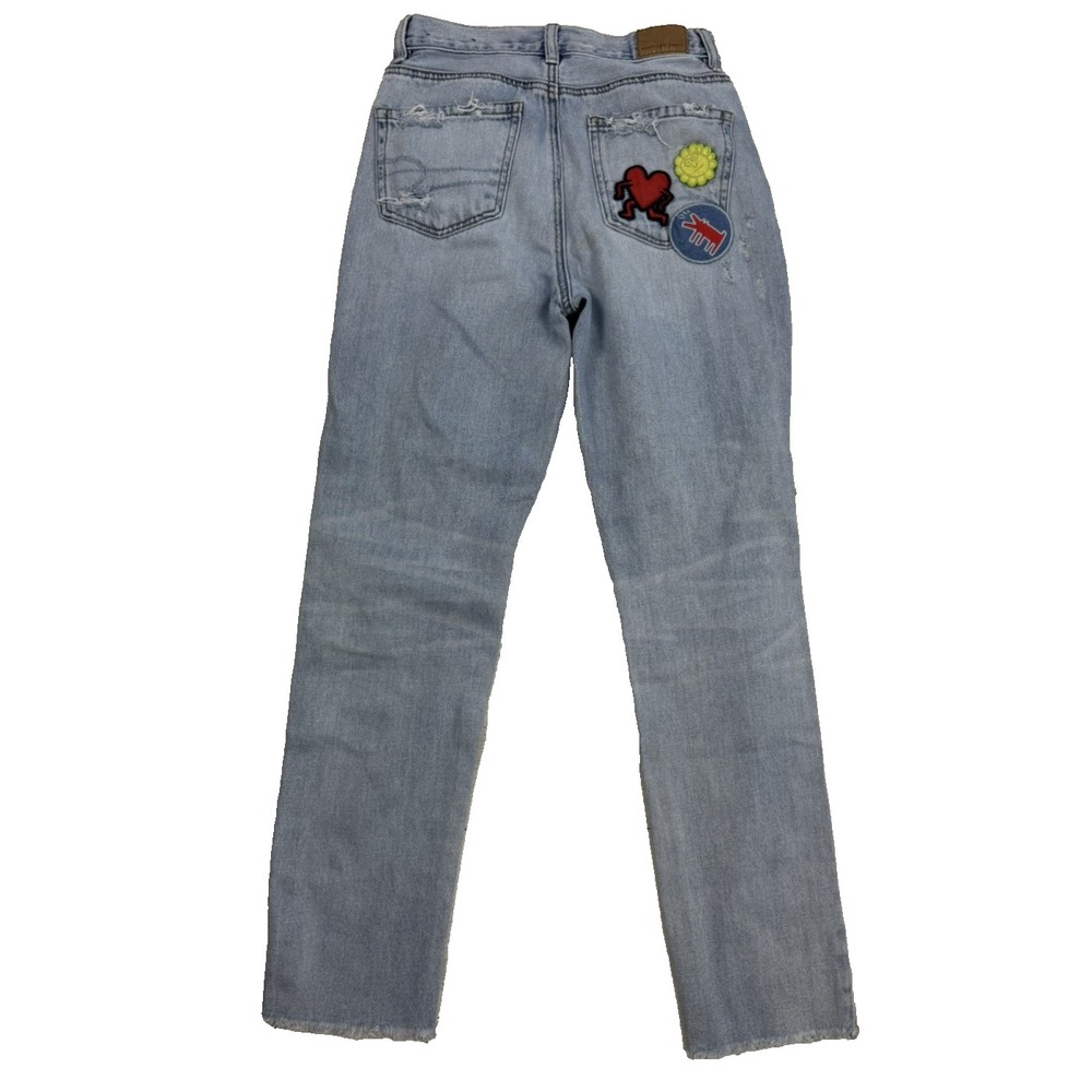 American Eagle x Keith Haring Distressed High Rise Patches Denim Jeans 0 26x26